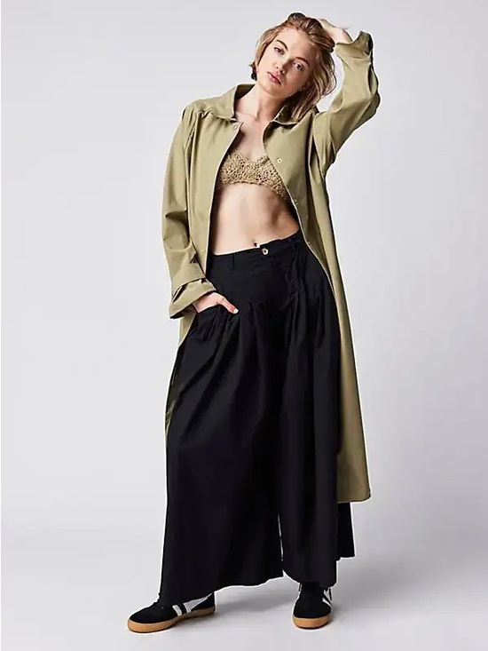 Free People Pants - FREE PEOPLE Cassia Pleated cotton black Ultra Wide Leg Trouser Pants 12 large